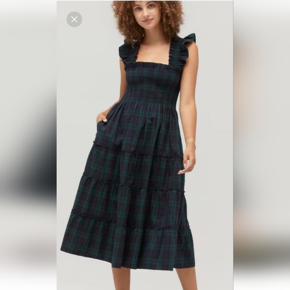 Hill House nap dress, green tartan, size L